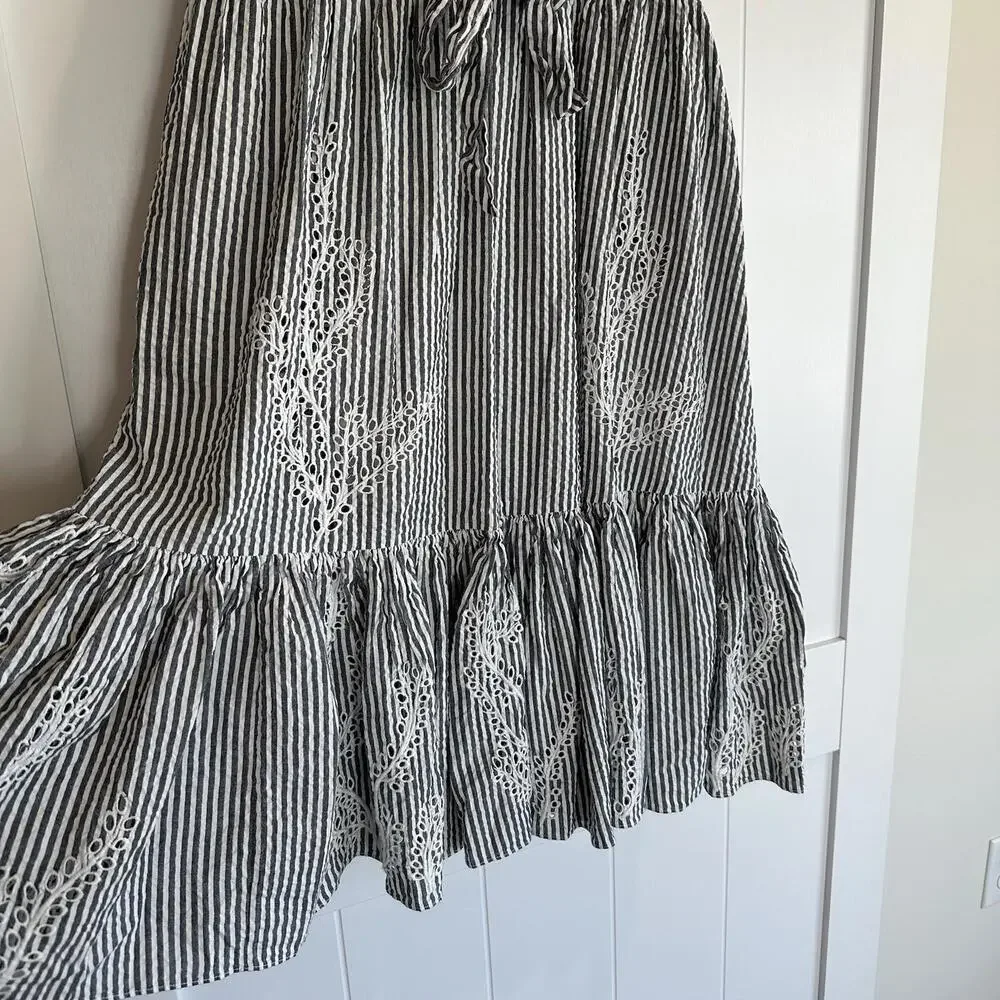 TORY BURCH Eyelet Seersucker Midi Dress Size 10 - Picture 4 of 9